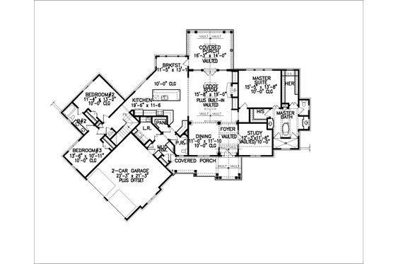 Floor Plan - Main Floor for Farmhouse House Plan #54-383 - 3 bed, 2 bath
