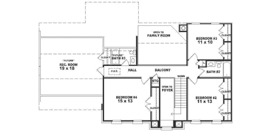 Floor Plan - Upper Floor for Southern House Plan #81-204 - 4 bed, 3.5 bath