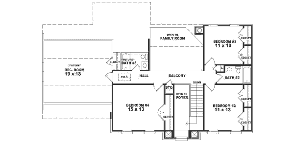 Floor Plan - Upper Floor for Southern House Plan #81-204 - 4 bed, 3.5 bath