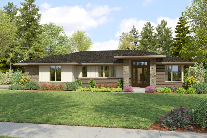 Contemporary Style House Plan - 3 Beds 2 Baths 1592 Sq/Ft Plan #48-1136