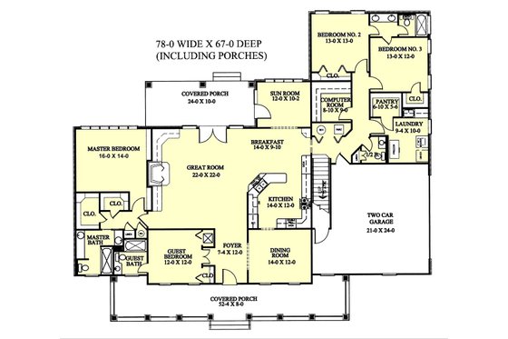 Floor Plan - Main Floor for Southern House Plan #44-113 - 4 bed, 3.5 bath