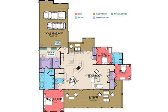 Floor Plan - Main Floor for Craftsman House Plan #63-371 - 4 bed, 3 bath