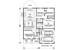 Floor Plan - Main Floor for Craftsman House Plan #56-704 - 3 bed, 2 bath
