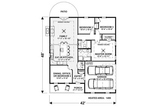 Floor Plan - Main Floor for Craftsman House Plan #56-704 - 3 bed, 2 bath
