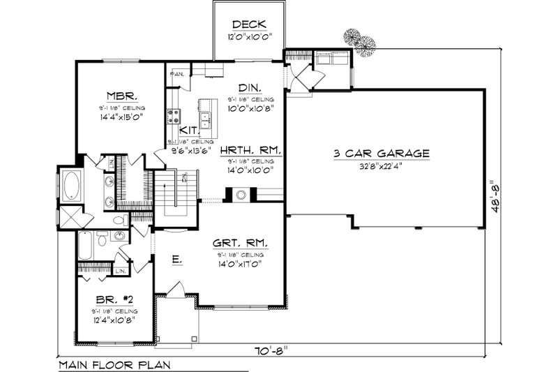 House Plan Design - Floor Plan - Main Floor for Craftsman House Plan #70-1042 - 2 bed, 2 bath