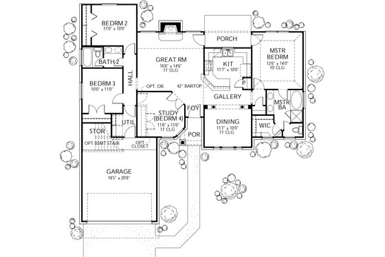 Floor Plan - Main Floor for Traditional House Plan #80-108 - 4 bed, 2 bath
