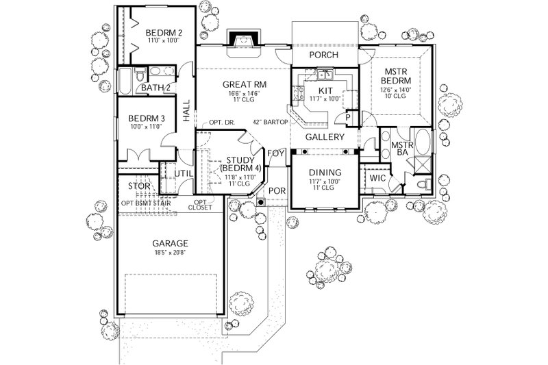 Dream House Plan - Floor Plan - Main Floor for Traditional House Plan #80-108 - 4 bed, 2 bath