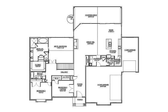Floor Plan - Main Floor for Craftsman House Plan #1073-1 - 3 bed, 2.5 bath