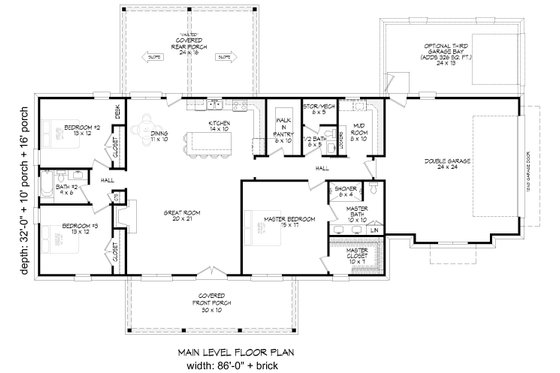 Floor Plan - Main Floor for Farmhouse House Plan #932-1216 - 3 bed, 2.5 bath