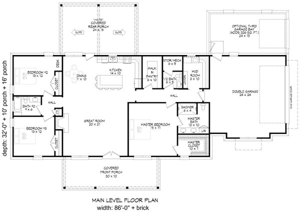 Farmhouse Floor Plan - Main Floor Plan #932-1216