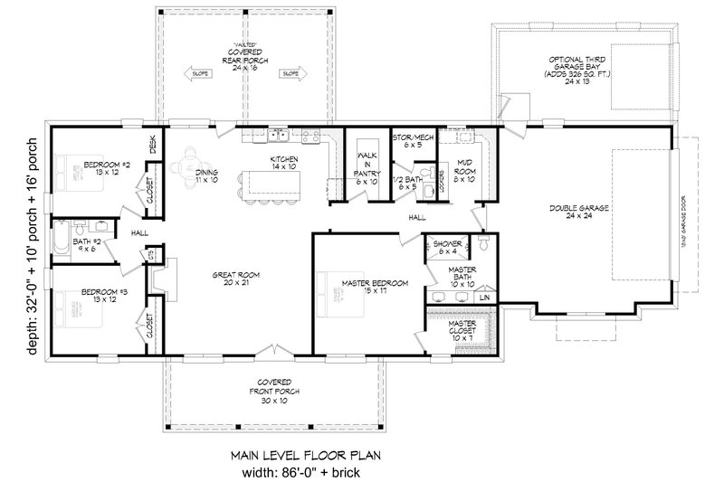 Home Plan - Floor Plan - Main Floor for Farmhouse House Plan #932-1216 - 3 bed, 2.5 bath