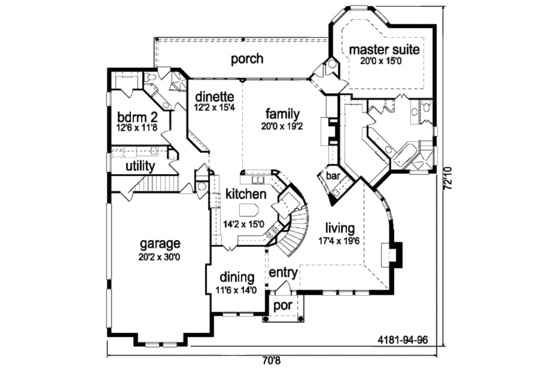 Floor Plan - Main Floor for European House Plan #84-428 - 4 bed, 4 bath
