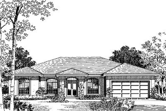 Exterior - Front Elevation for Mediterranean House Plan #417-143 - 3 bed, 2 bath