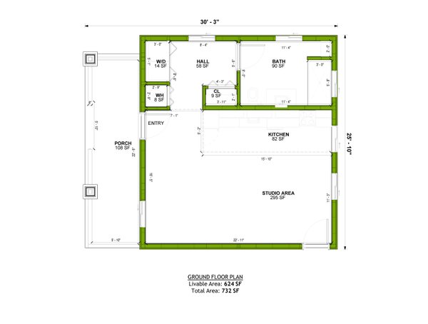House Plan Design - Floor Plan - Main Floor for Craftsman House Plan #1106-162, 1 bath