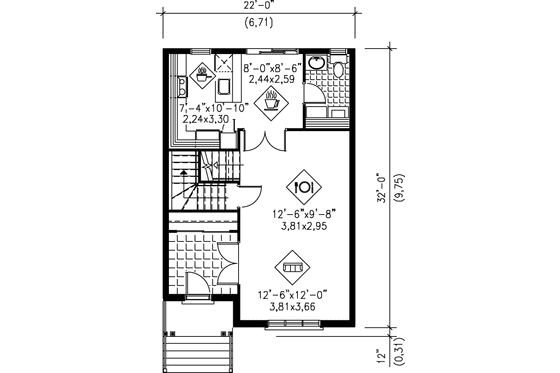Floor Plan - Main Floor for Victorian House Plan #25-202 - 3 bed, 1.5 bath