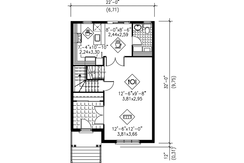 House Plan Design - Floor Plan - Main Floor for Victorian House Plan #25-202 - 3 bed, 1.5 bath