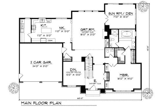 Floor Plan - Main Floor for European House Plan #70-483 - 4 bed, 2.5 bath