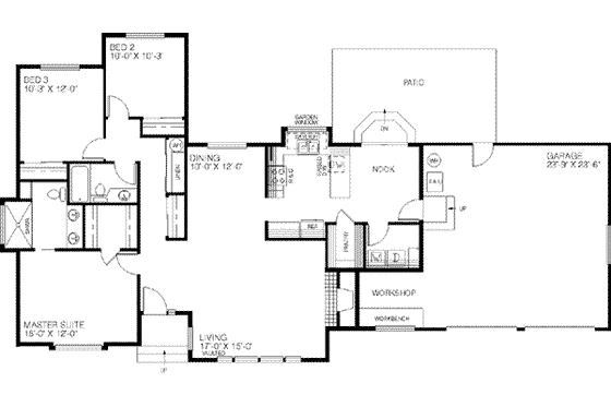 Floor Plan - Main Floor for Traditional House Plan #60-409 - 3 bed, 2 bath