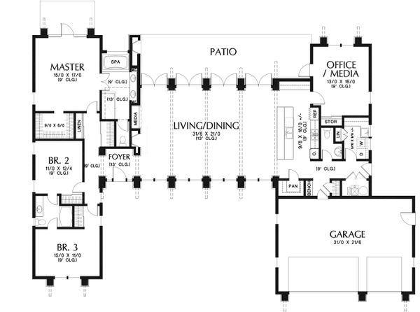 House Design - Ranch Floor Plan - Main Floor Plan #48-933