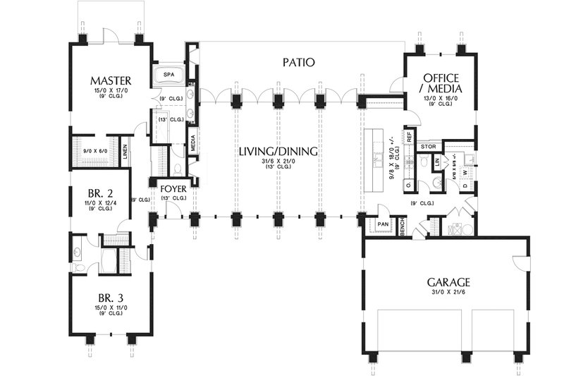 Architectural House Design - Floor Plan - Main Floor for Ranch House Plan #48-933 - 3 bed, 2.5 bath