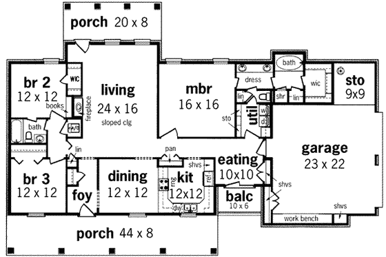 Floor Plan - Main Floor for Southern House Plan #45-239 - 3 bed, 2 bath