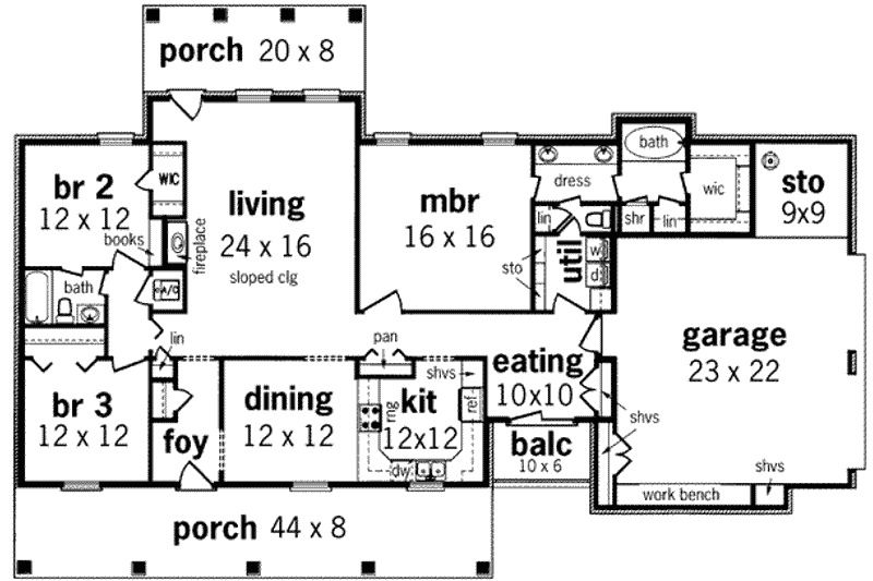 Home Plan - Floor Plan - Main Floor for Southern House Plan #45-239 - 3 bed, 2 bath
