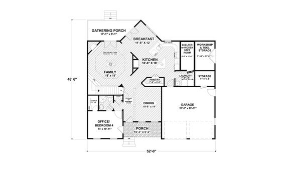 Floor Plan - Main Floor for Craftsman House Plan #56-641 - 4 bed, 3 bath