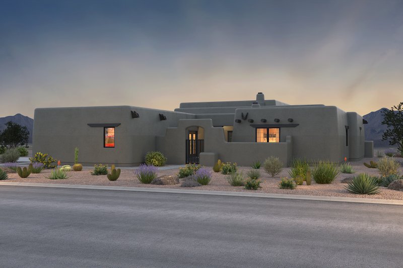 Dream House Plan - Exterior - Front Elevation 3 for Adobe / Southwestern House Plan #72-1024 - 3 bed, 2.5 bath