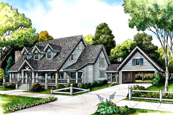 Exterior - Front Elevation for Farmhouse House Plan #140-119 - 4 bed, 3.5 bath