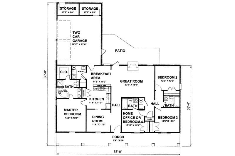 Home Plan - Floor Plan - Main Floor for Country House Plan #44-116 - 4 bed, 3 bath