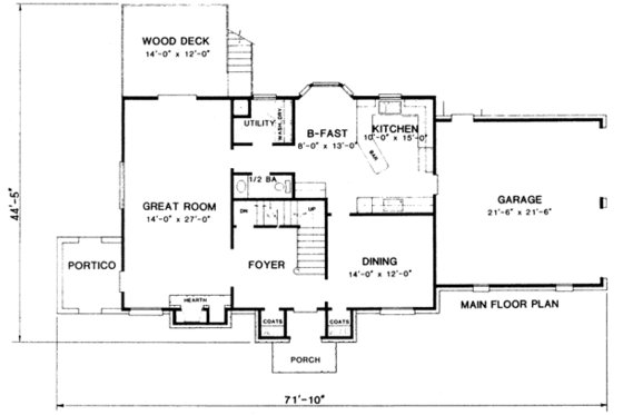 Floor Plan - Main Floor for European House Plan #10-253 - 4 bed, 2.5 bath