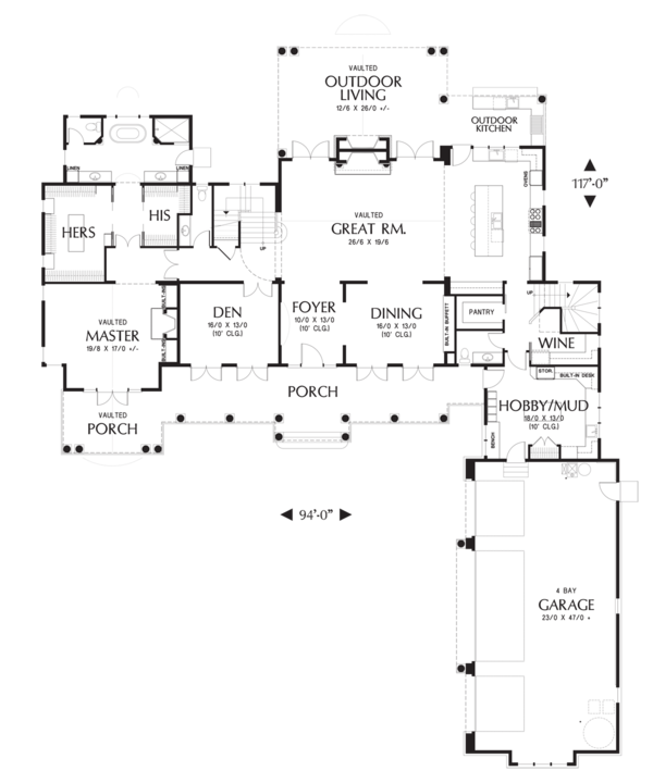 Architectural House Design - Colonial style house plan, main level floor plan