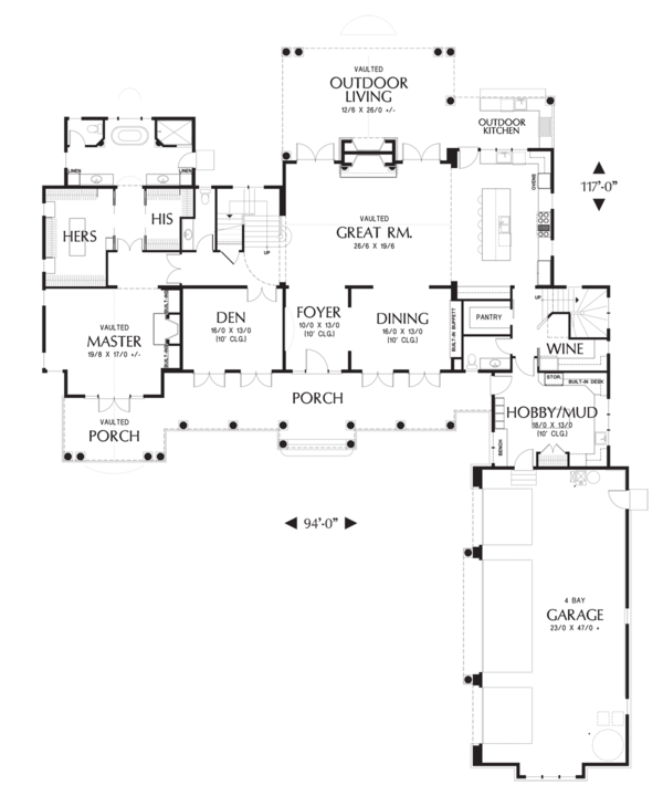 Dream House Plan - Colonial style house plan, main level floor plan