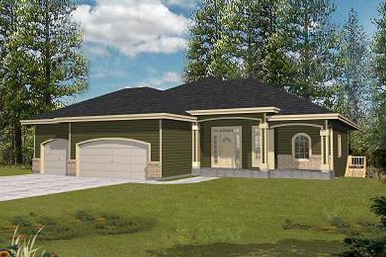 Exterior - Front Elevation for Ranch House Plan #112-137 - 3 bed, 2.5 bath
