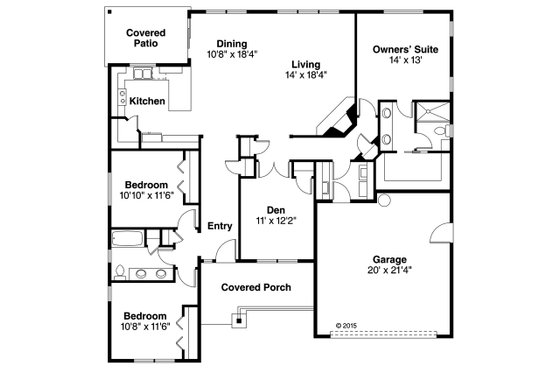 Floor Plan - Main Floor for Ranch House Plan #124-1001 - 3 bed, 2 bath