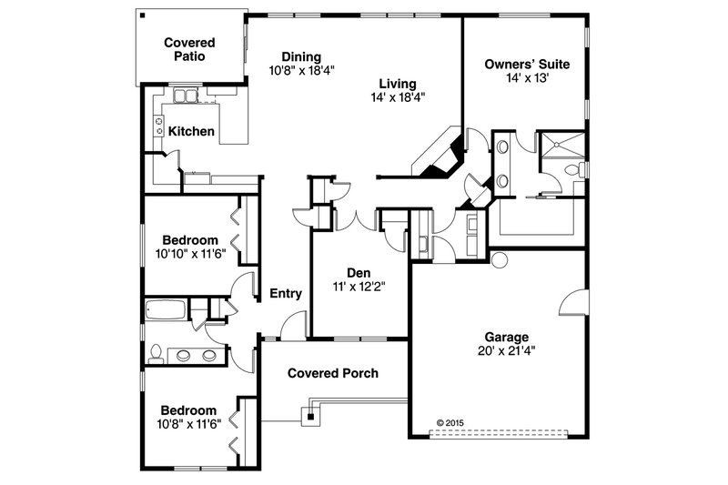 House Blueprint - Floor Plan - Main Floor for Ranch House Plan #124-1001 - 3 bed, 2 bath