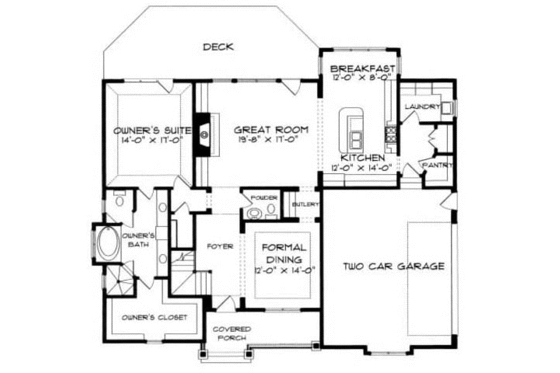 Floor Plan - Main Floor for Craftsman House Plan #413-101 - 4 bed, 3 bath