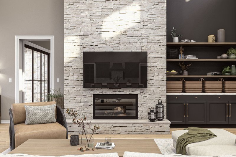 House Blueprint - Interior - Family Room 1 for Ranch House Plan #455-485 - 3 bed, 2.5 bath