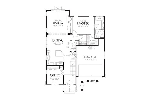 Floor Plan - Main Floor for Craftsman House Plan #48-524 - 3 bed, 2.5 bath