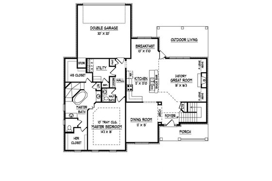 Floor Plan - Main Floor for Traditional House Plan #424-281 - 3 bed, 2.5 bath