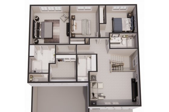 Floor Plan - Upper Floor 1 for Farmhouse House Plan #51-1524 - 3 bed, 2.5 bath