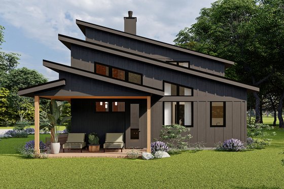 Exterior - Rear Elevation for Contemporary House Plan #124-1371 - 2 bed, 2 bath