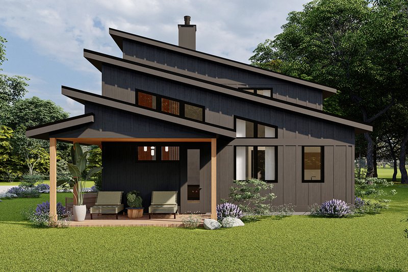House Design - Exterior - Rear Elevation for Contemporary House Plan #124-1371 - 2 bed, 2 bath