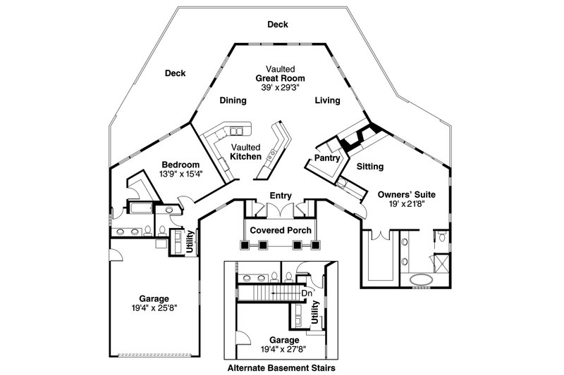 Dream House Plan - Floor Plan - Main Floor for Country House Plan #124-169 - 2 bed, 2.5 bath