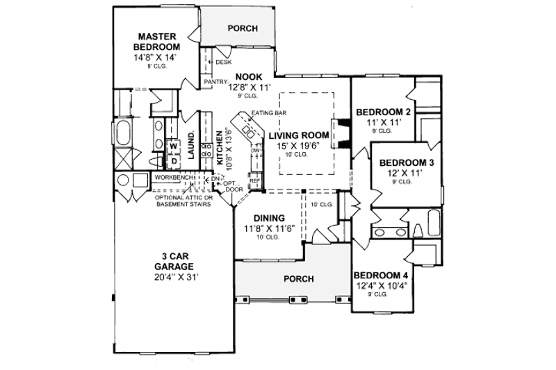 Home Plan - Floor Plan - Main Floor for Traditional House Plan #20-375 - 4 bed, 2 bath