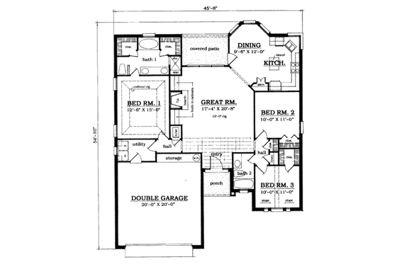 Floor Plan - Main Floor for Traditional House Plan #42-111 - 3 bed, 2 bath