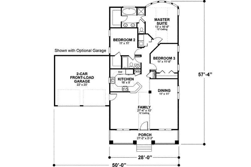 Dream House Plan - Floor Plan - Main Floor for Cottage House Plan #56-232 - 3 bed, 2 bath