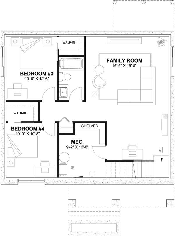 Architectural House Design - Bungalow Floor Plan - Lower Floor Plan #23-2812