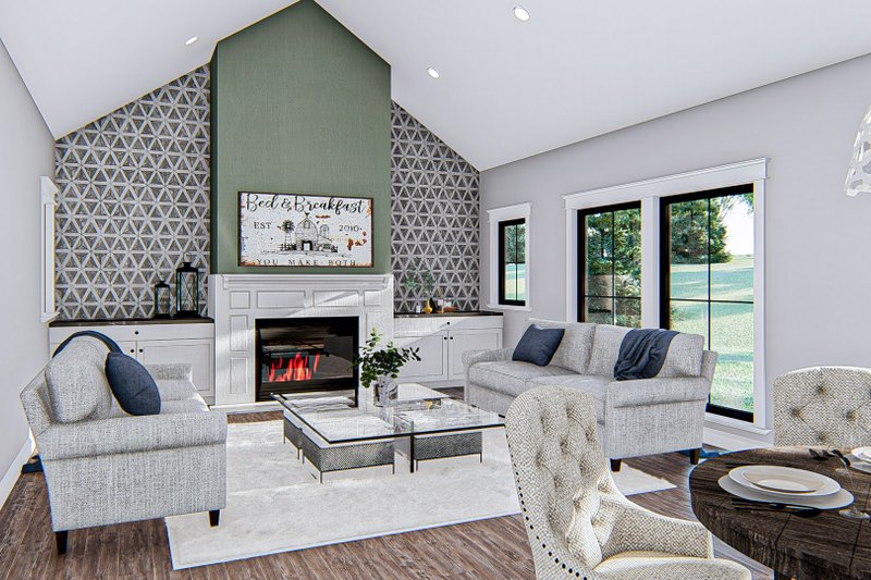 Dream House Plan - Interior - Family Room for Farmhouse House Plan #455-270 - 3 bed, 2.5 bath