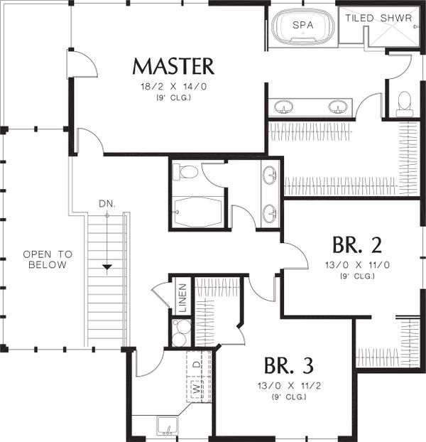 House Blueprint - Upper Level Floor plan - 3700 square foot Prairie style home